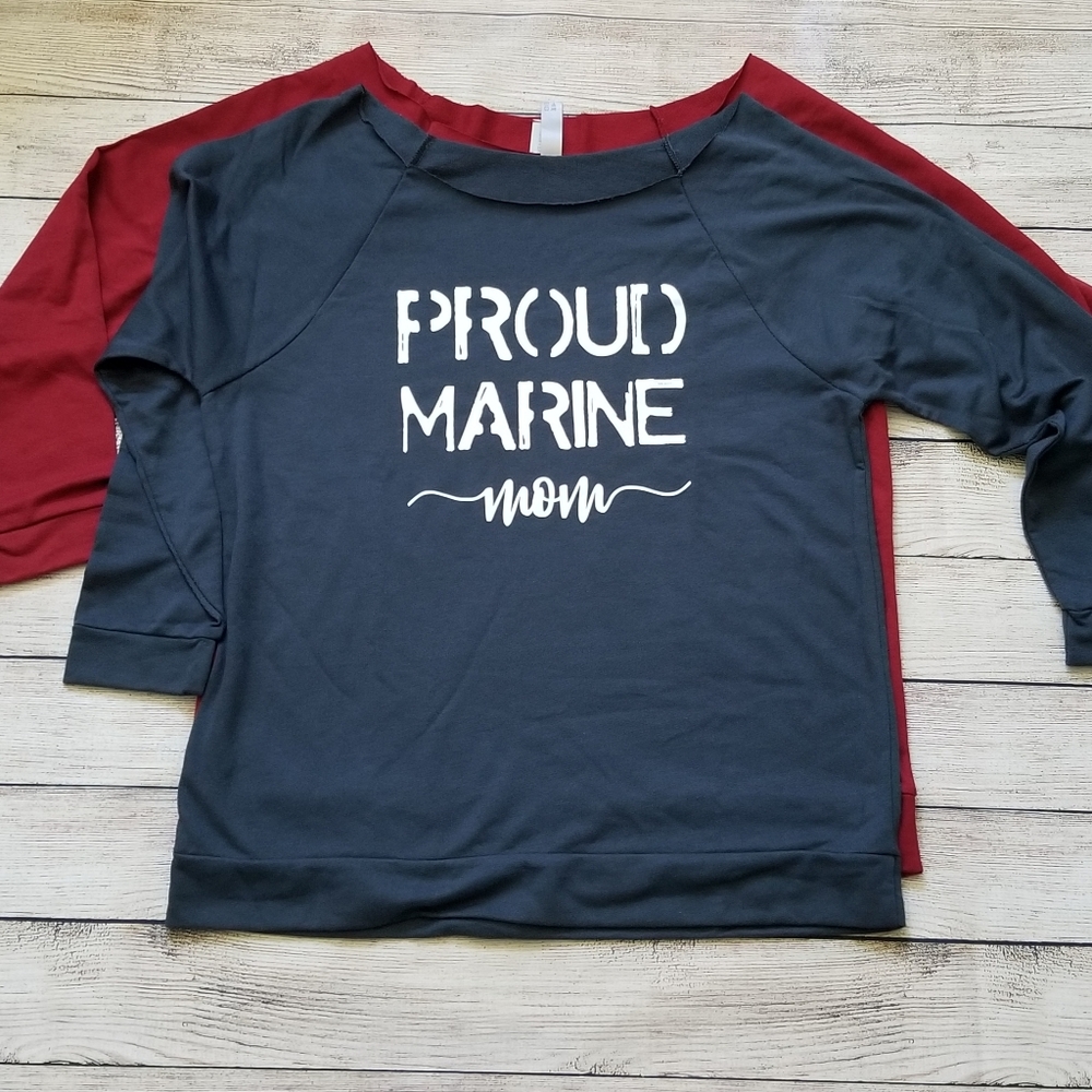 Proud Marine Mom wide neck light sweatshirt